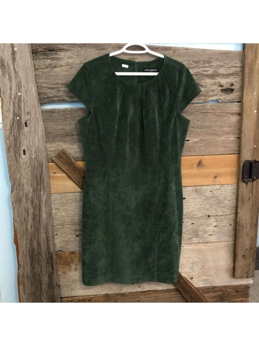 Sharagano Size 14 Vintage Green Corduroy Dress
